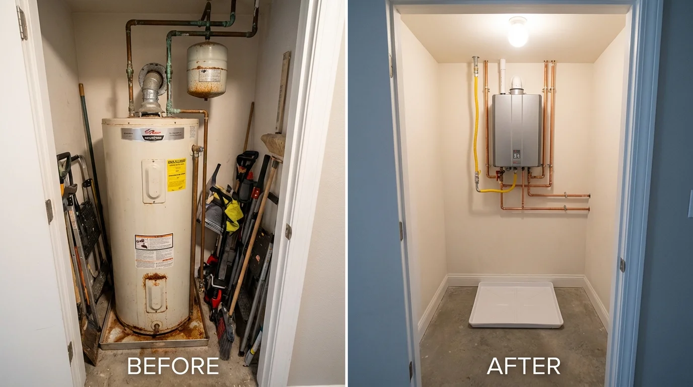 Tank water heater versus wall-mounted tankless unit comparison for Huntsville, AR homeowners